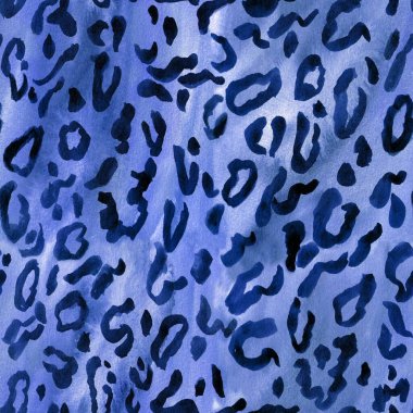 Suluboya leopar deseni, mavi, el yapımı, hayvan derisi, pürüzsüz.