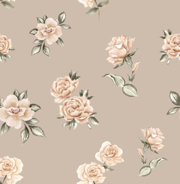 Suluboya çiçek deseni, sarı tropikal elementler, yeşil yapraklar, altın arkaplan, pürüzsüz