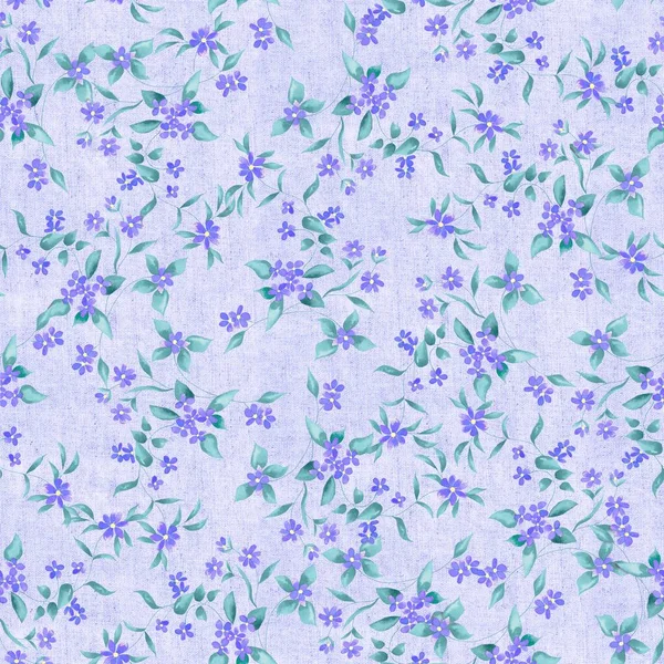 Watercolor Flowers Pattern Purple Tropical Elements Green Leaves Purple Background — 图库照片