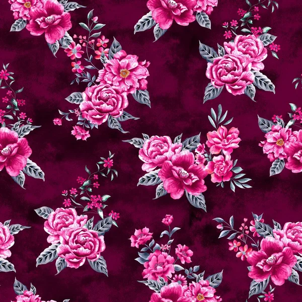 Padrão Flores Aquarela Elementos Tropicais Rosa Folhas Cinza Fundo Rosa — Fotografia de Stock