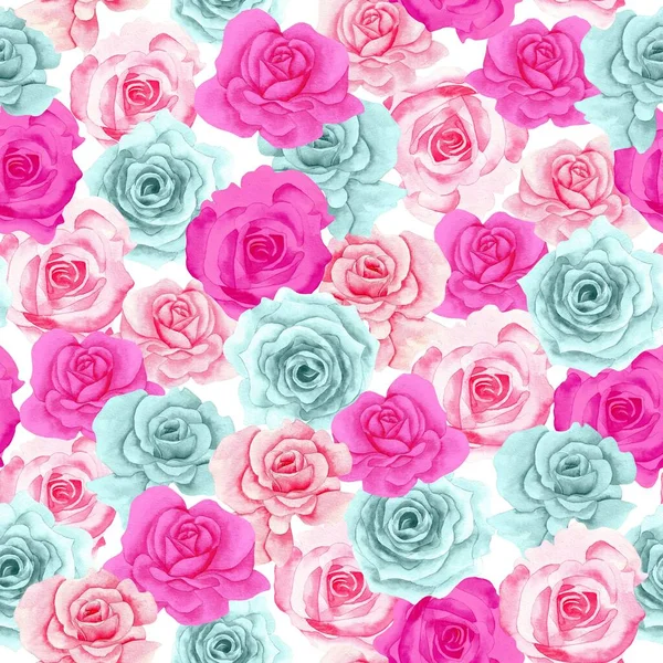 Padrão Flores Aquarela Pibk Rosas Azuis Sem Costura — Fotografia de Stock