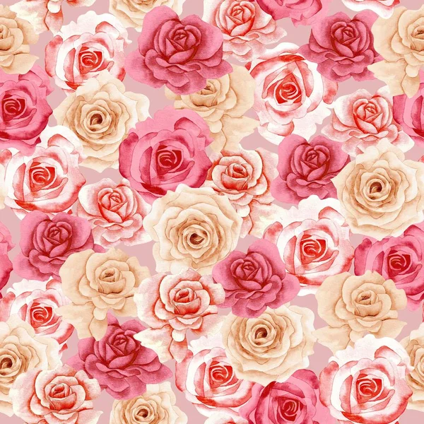 Akvarell Virág Minta Vörös Sárga Rózsa Zökkenőmentes — Stock Fotó