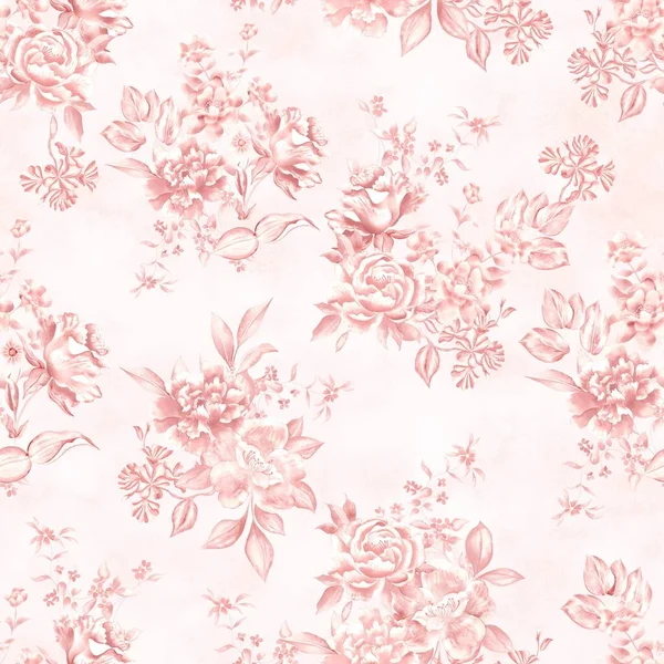 Modello Fiori Acquerello Elementi Tropicali Rosa Foglie Sfondo Bianco Senza — Foto Stock