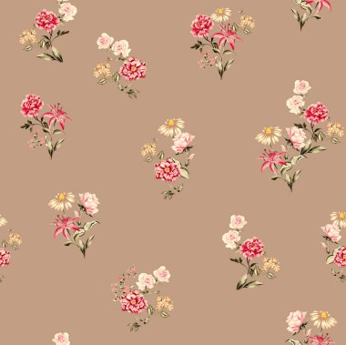 Suluboya çiçek deseni, kırmızı ve sarı tropikal elementler, yeşil yapraklar, altın arkaplan, pürüzsüz