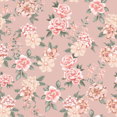 Suluboya çiçek deseni, nötr tropikal elementler, yeşil yapraklar, nötr arka plan, pürüzsüz