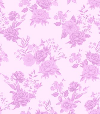Suluboya çiçek deseni, pembe romantik güller, yapraklar, pembe arka plan, pürüzsüz