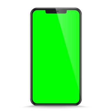 Şeffaf arka planda izole edilmiş gerçekçi siyah akıllı telefon modeli. Vektör illüstrasyonu.