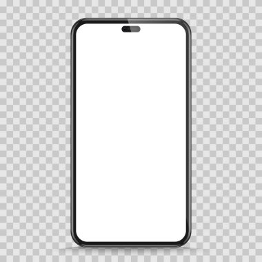Şeffaf arka planda izole edilmiş gerçekçi siyah akıllı telefon modeli. Vektör illüstrasyonu.