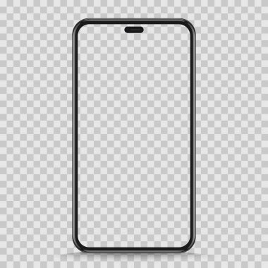 Şeffaf arka planda izole edilmiş gerçekçi siyah akıllı telefon modeli. Vektör illüstrasyonu.