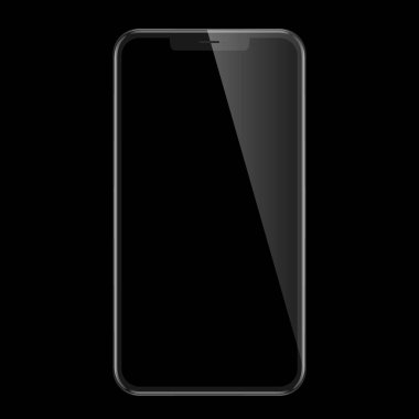 Şeffaf arka planda izole edilmiş gerçekçi siyah akıllı telefon modeli. Vektör illüstrasyonu.