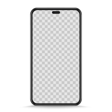 Şeffaf arka planda izole edilmiş gerçekçi siyah akıllı telefon modeli. Vektör illüstrasyonu.