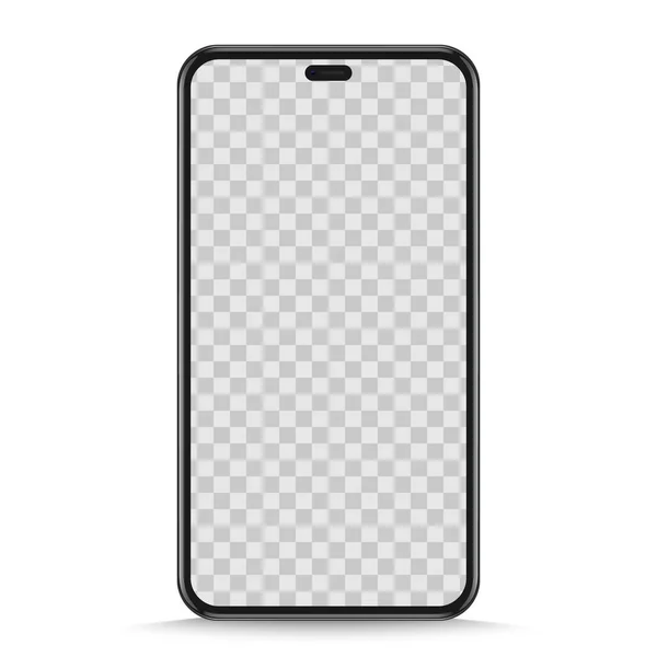 Realistische Schwarze Smartphone Attrappe Isoliert Auf Transparentem Hintergrund Vektorillustration — Stockvektor