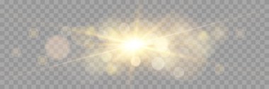 Vektör şeffaf güneş ışığı özel lens ışık efekti. Hisse senedi serbest vektör illüstrasyonu. PNG