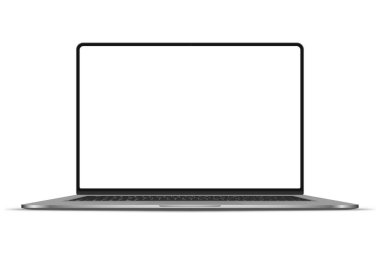 Şeffaf arkaplanda boş ekranı olan gerçekçi bir laptop. Vektör illüstrasyonu.