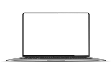 Şeffaf arkaplanda boş ekranı olan gerçekçi bir laptop. Vektör illüstrasyonu.