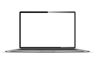 Şeffaf arkaplanda boş ekranı olan gerçekçi bir laptop. Vektör illüstrasyonu.