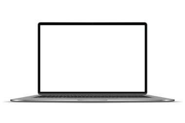 Şeffaf arkaplanda boş ekranı olan gerçekçi bir laptop. Vektör illüstrasyonu.