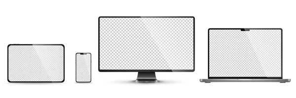 设备屏幕模拟 智能手机 平板电脑 笔记本电脑和单片显示器 为您的设计空白屏幕 Png 矢量说明 — 图库矢量图片