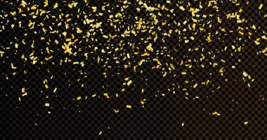 Düşen parlak altın konfeti şeffaf arka planda izole edilmiş. Altın renginden parlak bir parıltı. PNG