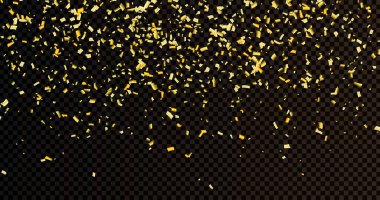 Düşen parlak altın konfeti şeffaf arka planda izole edilmiş. Altın renginden parlak bir parıltı. PNG