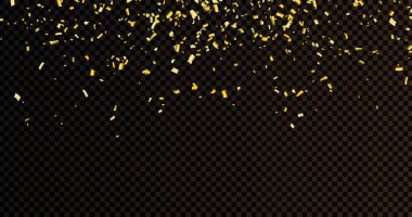 Falling shiny golden confetti isolated on transparent background. Bright festive tinsel of gold color. PNG clipart