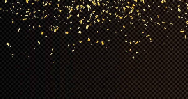 Fallande Glänsande Gyllene Konfetti Isolerad Transparent Bakgrund Ljusa Festliga Tinsel — Stock vektor