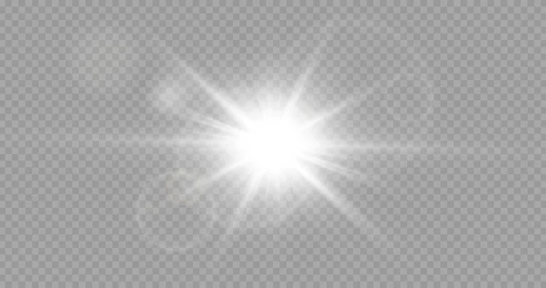 Luce Solare Trasparente Vettoriale Effetto Luce Brillamento Speciale Lente Sole — Vettoriale Stock