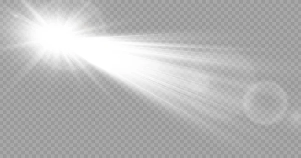 Звезда Вспышкой Линзы Эффектом Боке Солнце Лучами Прожекторами — стоковый вектор