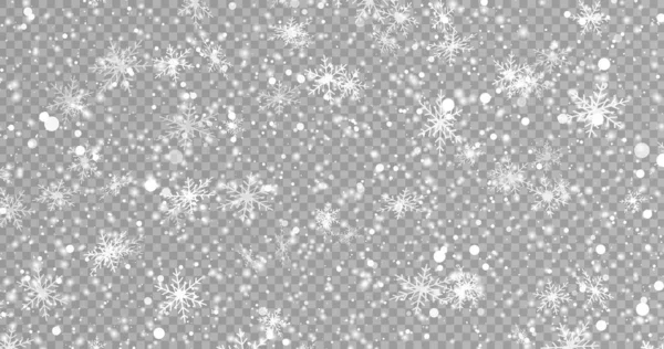 Vektorové Silné Sněžení Sněhové Vločky Různých Tvarech Tvarech Sněhové Vločky — Stockový vektor