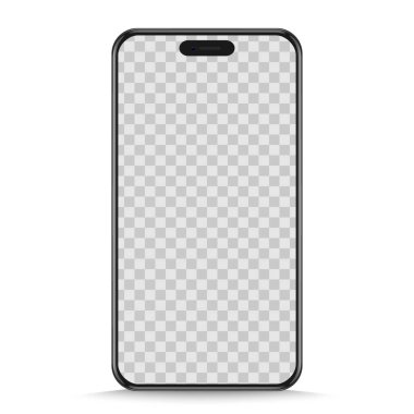 Şeffaf arka planda izole edilmiş gerçekçi siyah akıllı telefon modeli. Vektör illüstrasyonu.