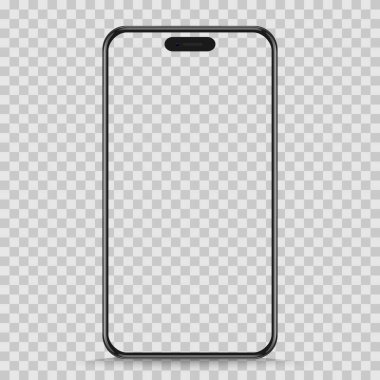 Şeffaf arka planda izole edilmiş gerçekçi siyah akıllı telefon modeli. Vektör illüstrasyonu.