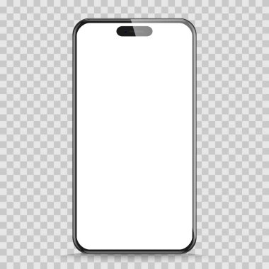 Şeffaf arka planda izole edilmiş gerçekçi siyah akıllı telefon modeli. Vektör illüstrasyonu.