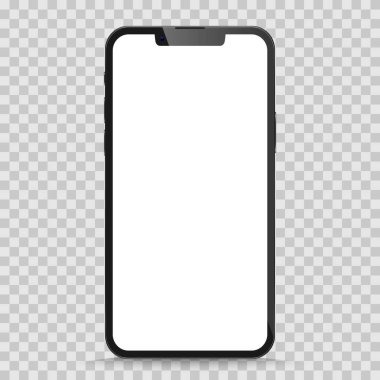 Şeffaf arka planda izole edilmiş gerçekçi siyah akıllı telefon modeli. Vektör illüstrasyonu.