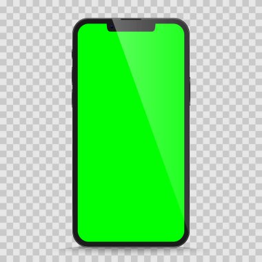 Şeffaf arka planda izole edilmiş gerçekçi siyah akıllı telefon modeli. Vektör illüstrasyonu.