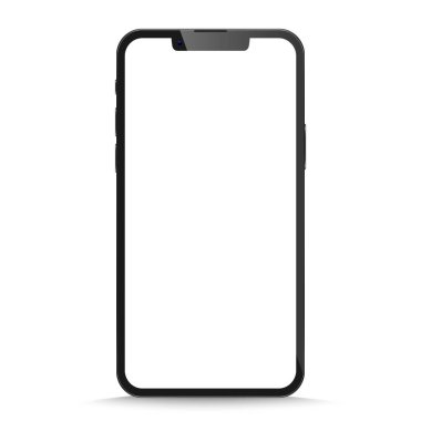 Şeffaf arka planda izole edilmiş gerçekçi siyah akıllı telefon modeli. Vektör illüstrasyonu.
