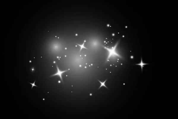 Beyaz Kıvılcımlar Altın Yıldızlar Özel Işıkla Parlıyorlar Şeffaf Bir Arkaplanda — Stok Vektör