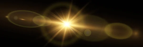 ベクトル透明太陽光特殊レンズフレアライト効果 光線とスポットライト付きの太陽のフラッシュ — ストックベクタ