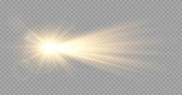 レンズフレアとボケ効果のある星 光線とスポットライト付きの太陽 — ストックベクタ