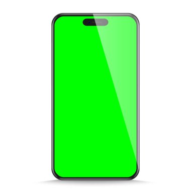 Şeffaf arka planda izole edilmiş gerçekçi siyah akıllı telefon modeli. Vektör illüstrasyonu.