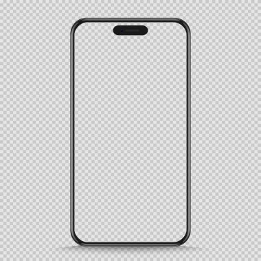 Şeffaf arka planda izole edilmiş gerçekçi siyah akıllı telefon modeli. Vektör illüstrasyonu.