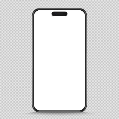 Şeffaf arka planda izole edilmiş gerçekçi siyah akıllı telefon modeli. Vektör illüstrasyonu.