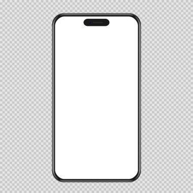 Şeffaf arka planda izole edilmiş gerçekçi siyah akıllı telefon modeli. Vektör illüstrasyonu.
