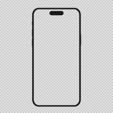 Şeffaf arka planda izole edilmiş gerçekçi siyah akıllı telefon modeli. Vektör illüstrasyonu.