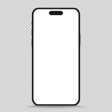 Şeffaf arka planda izole edilmiş gerçekçi siyah akıllı telefon modeli. Vektör illüstrasyonu.