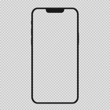 Şeffaf arka planda izole edilmiş gerçekçi siyah akıllı telefon modeli. Vektör illüstrasyonu.