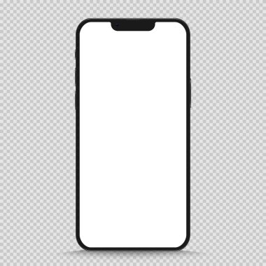 Şeffaf arka planda izole edilmiş gerçekçi siyah akıllı telefon modeli. Vektör illüstrasyonu.