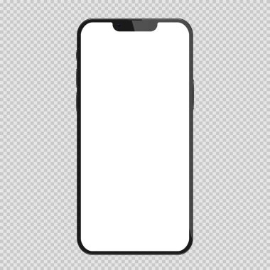 Şeffaf arka planda izole edilmiş gerçekçi siyah akıllı telefon modeli. Vektör illüstrasyonu.