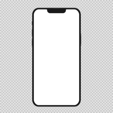 Şeffaf arka planda izole edilmiş gerçekçi siyah akıllı telefon modeli. Vektör illüstrasyonu.