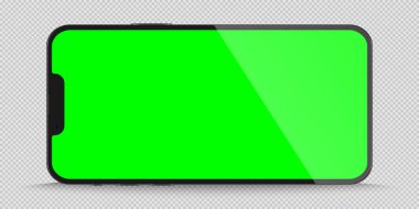 Şeffaf arka planda izole edilmiş gerçekçi siyah akıllı telefon modeli. Vektör illüstrasyonu.