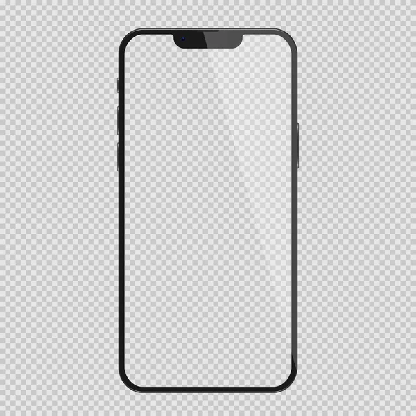 Realistisk Svart Smartphone Mockup Isolerad Transparent Bakgrund Vektorillustration — Stock vektor